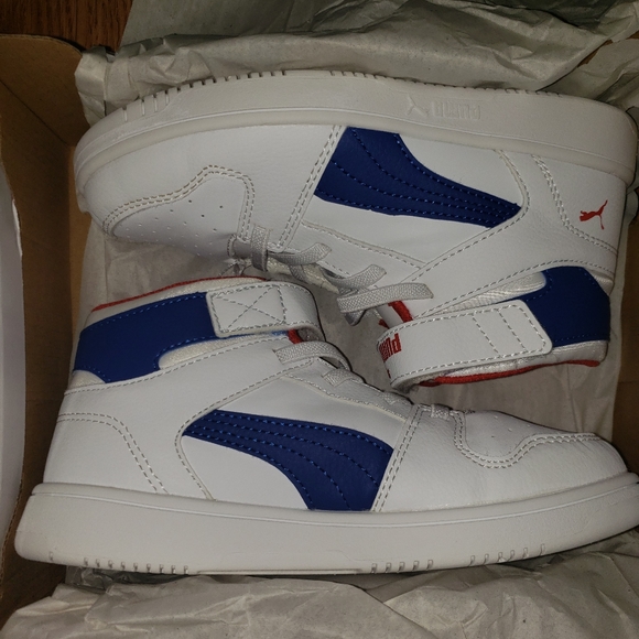 Puma Other - SOLD- Boys white blue/red sneakers